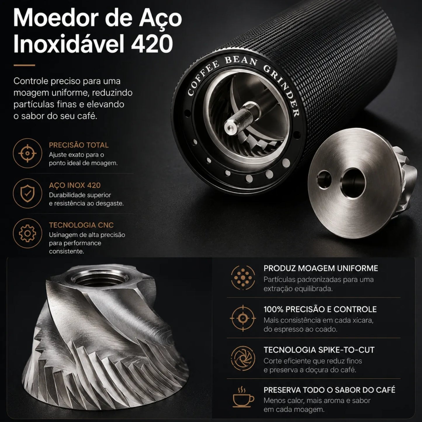 Moedor de Café Manual 20g para Espresso Bruma
