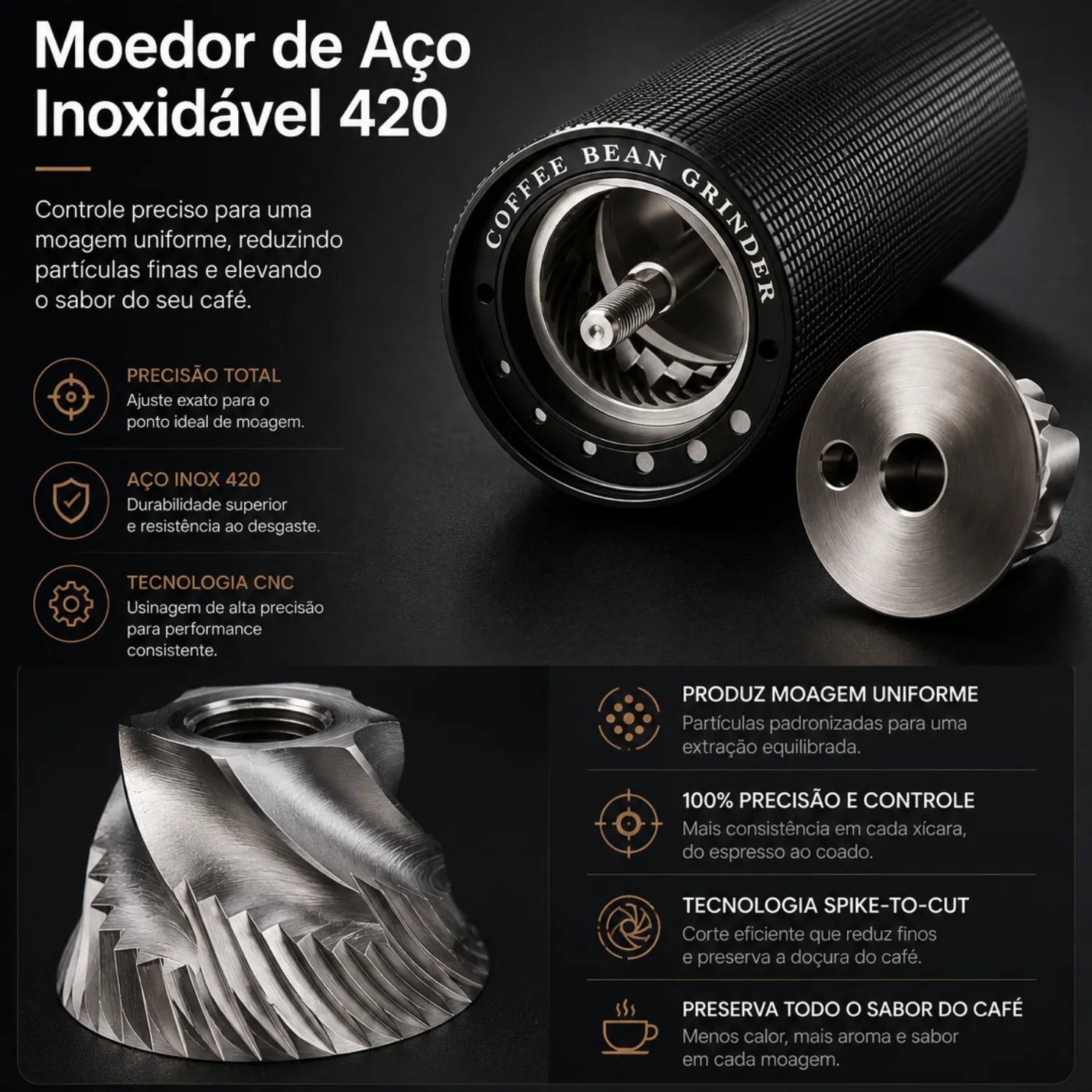 Moedor de Café Manual 20g para Espresso Bruma