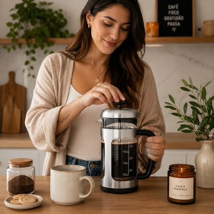 Prensa Francesa de Vidro para Café Bruma Prata