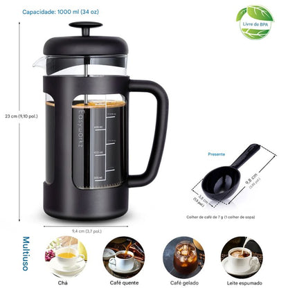 Prensa Francesa de Vidro para Café 1000ml