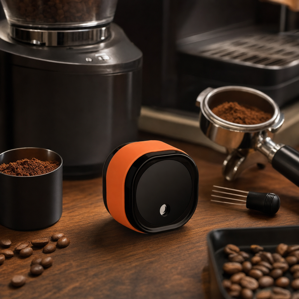 Atomizador de Café Antiestático 20ml Bruma Nebbia em setup barista com moedor e acessórios