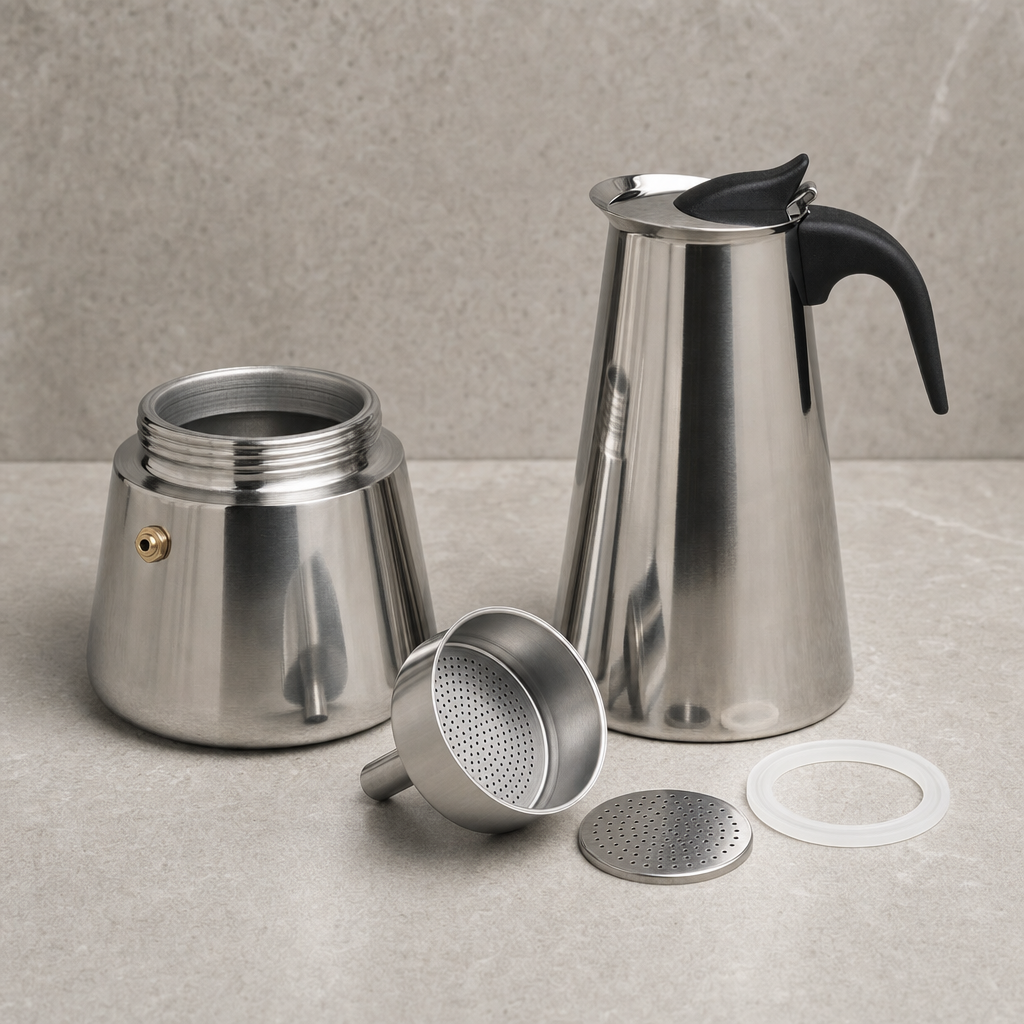 Detalhes internos da Cafeteira Italiana em Inox Bruma Avelino