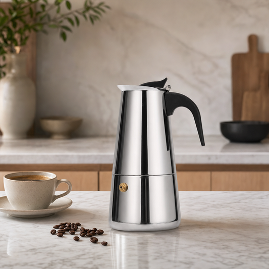 Cafeteira Italiana em Inox Bruma Avelino em bancada premium