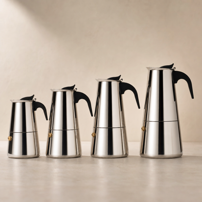 Cafeteira Italiana em Inox Bruma Avelino nos tamanhos 100ml 200ml 300ml e 450ml