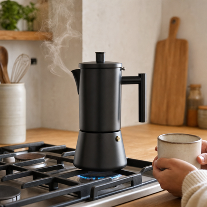 Cafeteira Italiana Expresso Bruma Tradizione em uso no fogão