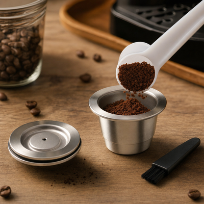 Cápsula Reutilizável em Inox para Nespresso Bruma - Adicionando café