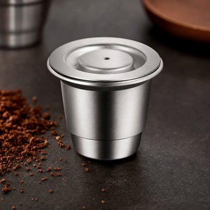 Cápsula Reutilizável em Inox para Nespresso Bruma - Detalhe inox e tampa