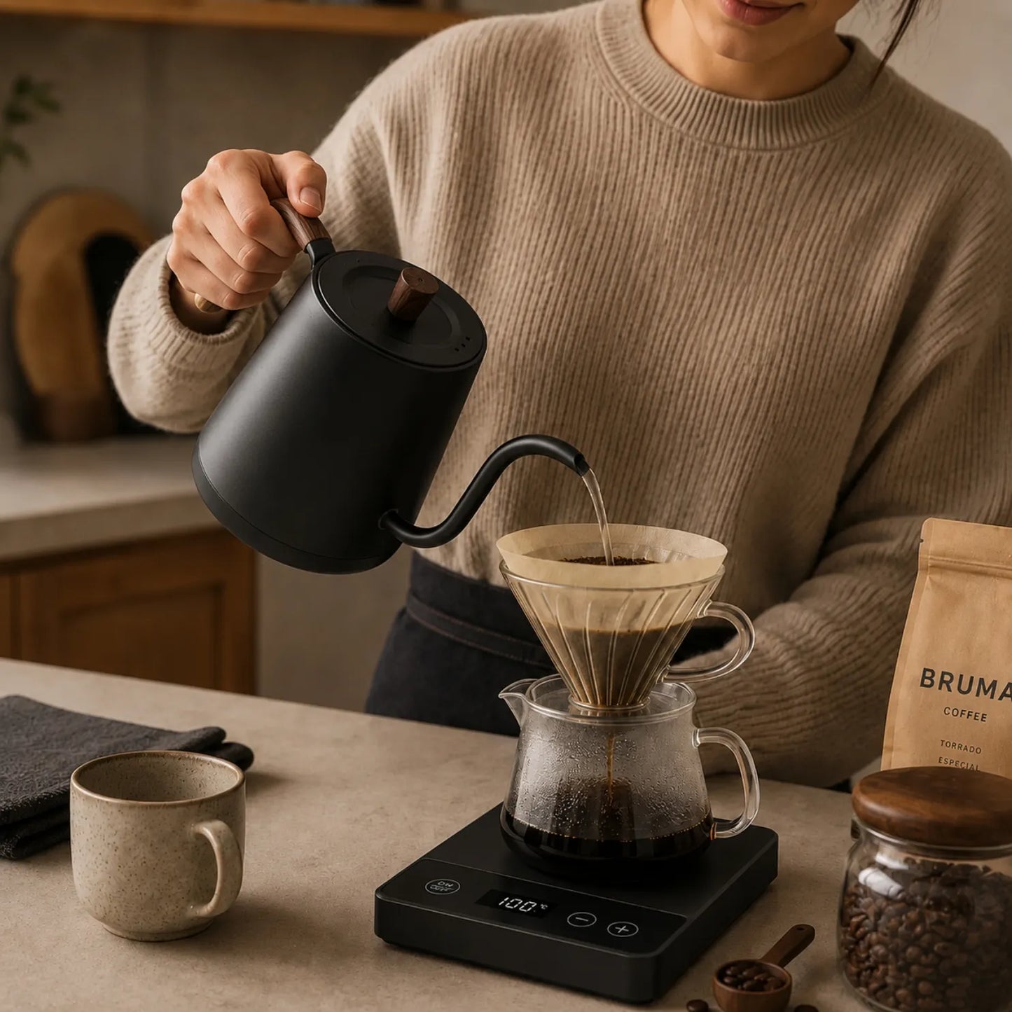 Chaleira elétrica Bruma Elegance Thermal com bico de ganso para café coado