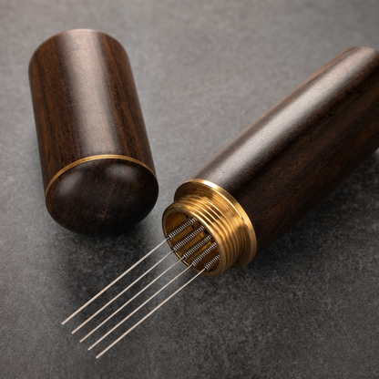 Distribuidor de Café Espresso WDT Inox Bruma - Detalhe das agulhas e estojo