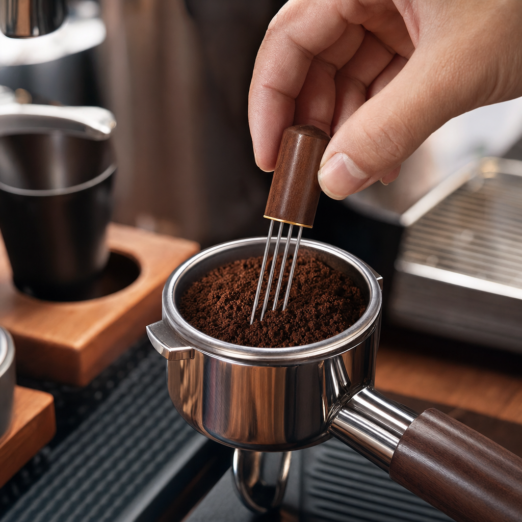 Distribuidor de Café Espresso WDT Inox Bruma - Pessoa usando