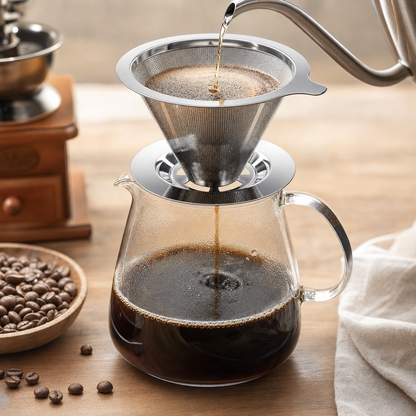 Filtro de Café Reutilizável Bruma em Aço Inox em preparo pour over