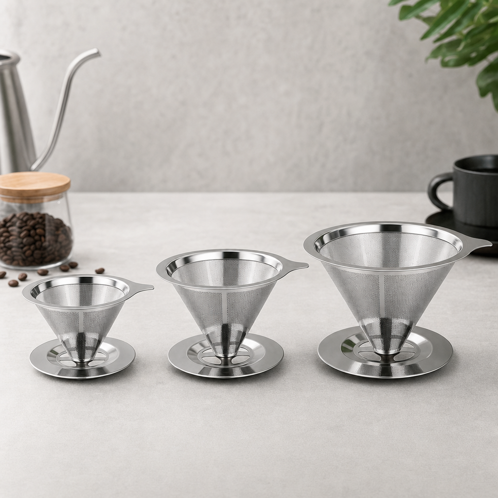 Filtro de Café Reutilizável Bruma em Aço Inox nos tamanhos Pequeno Médio e Grande