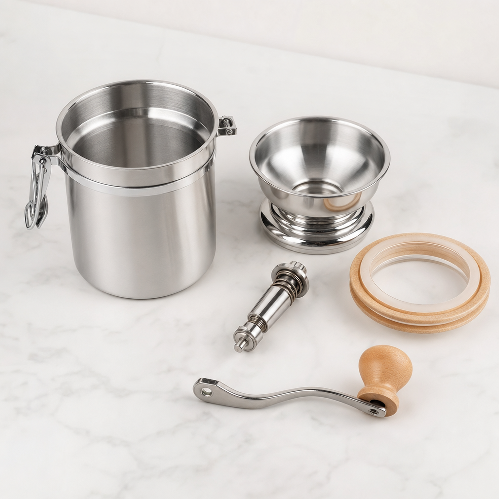 Componentes do Moedor de Café Manual Ajustável Bruma em inox