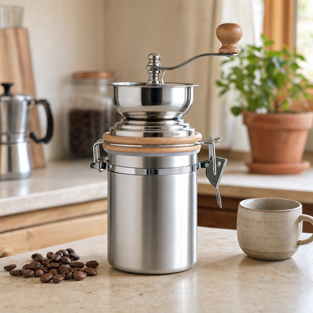 Moedor de café manual ajustável Bruma em inox na bancada