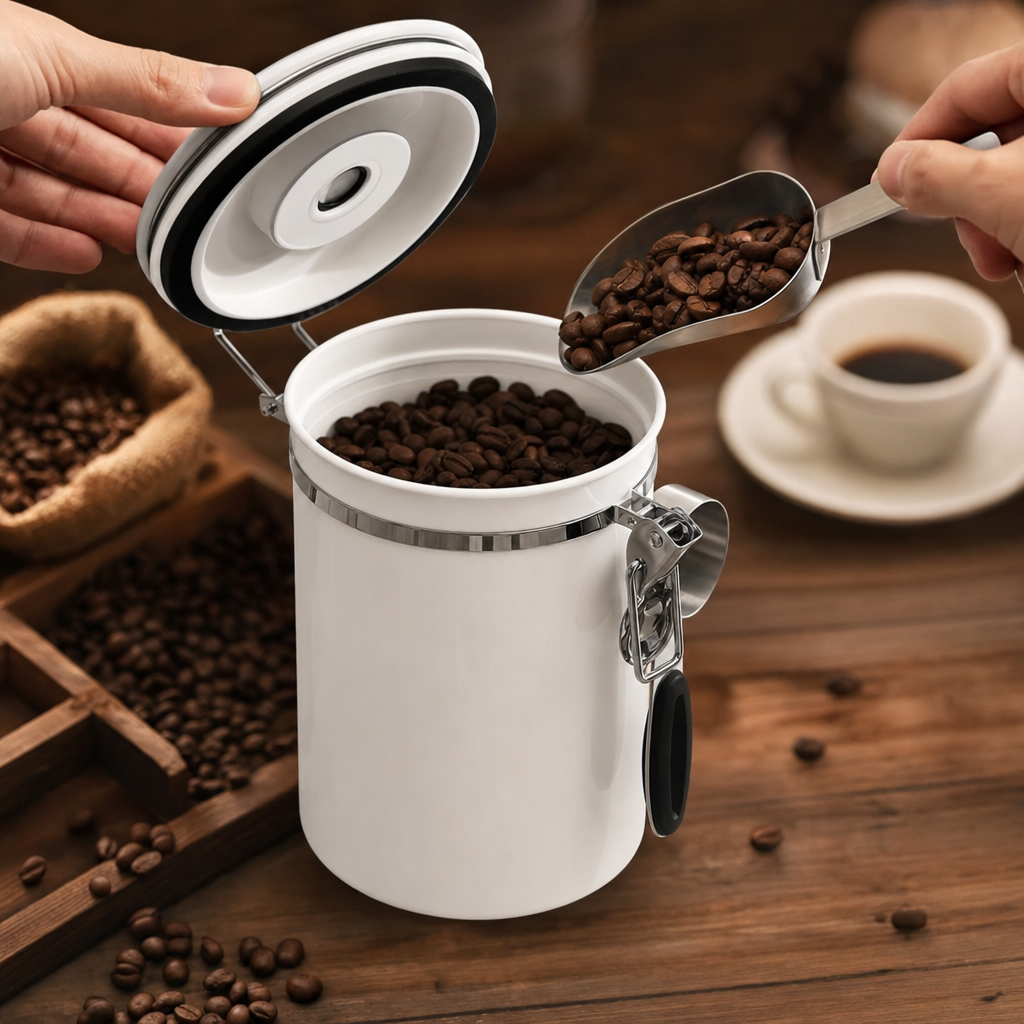 Pote Hermético para Grãos de Café Bruma Alba - Pessoa usando