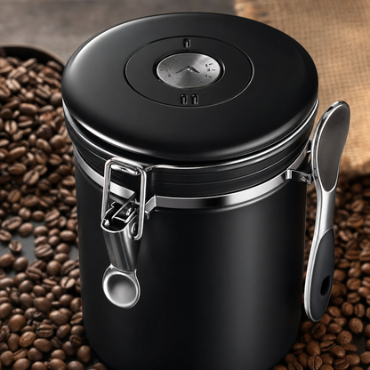 Pote Hermético para Grãos de Café Bruma Nero - Detalhe da tampa e vedação