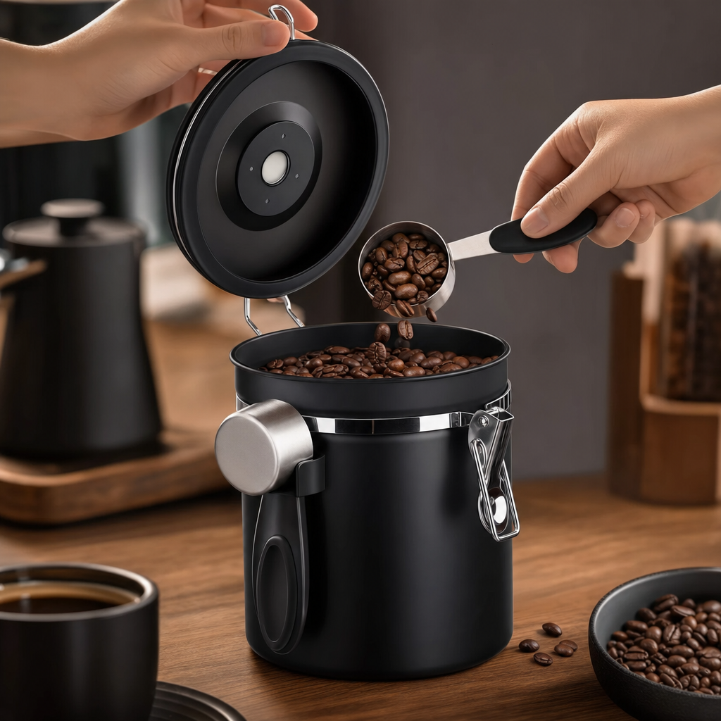 Pote Hermético para Grãos de Café Bruma Nero - Pessoa usando