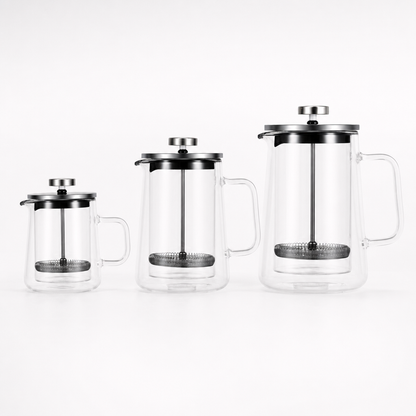 Prensa Francesa de Vidro Duplo Bruma Doppio nos tamanhos 350ml 650ml e 1000ml