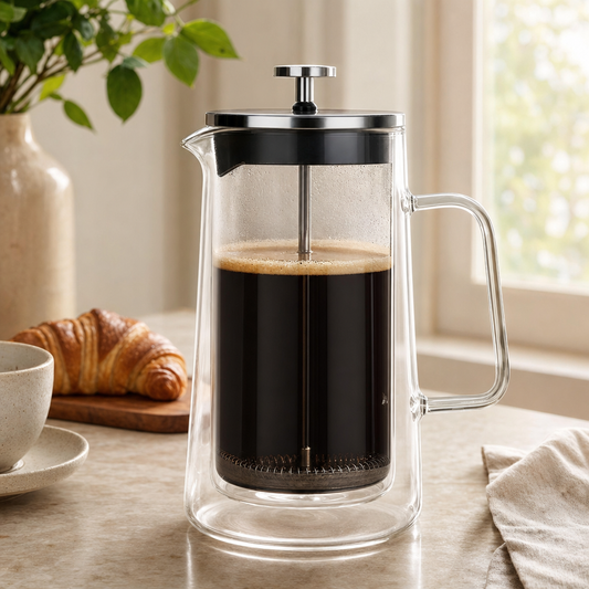 Prensa Francesa para Café de Vidro Bruma Lirien em cena premium